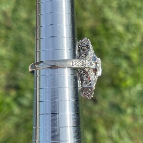 Ross Simons Art Deco 925 Sterling Silver Blue and Clear Cubic Zirconia 9.75 Ring - Picture 6 of 12